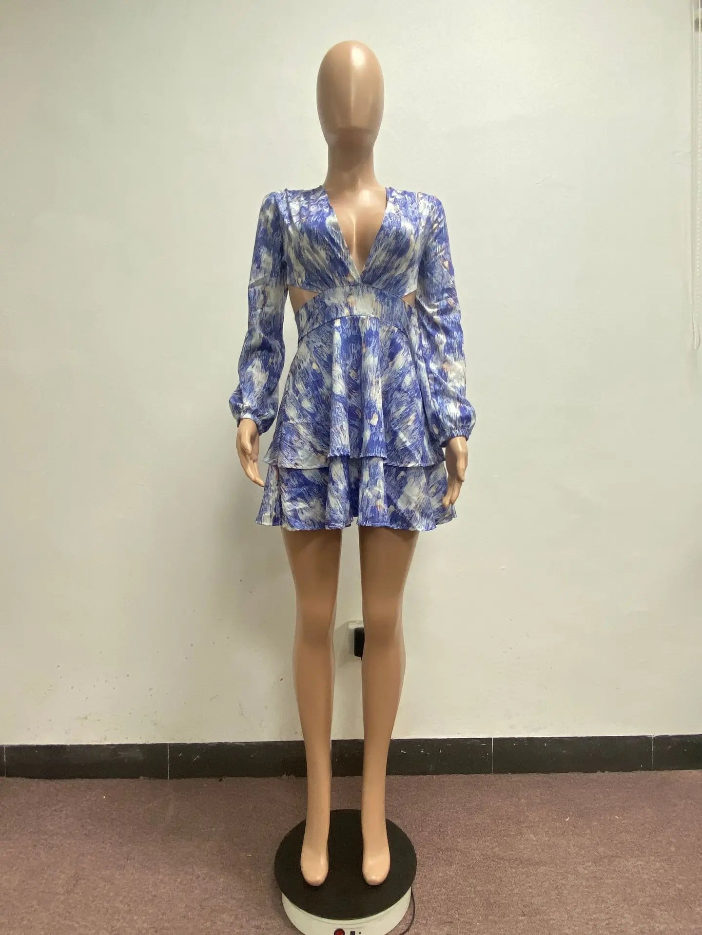 Printed Long Sleeve Sexy Mini Women's Dress