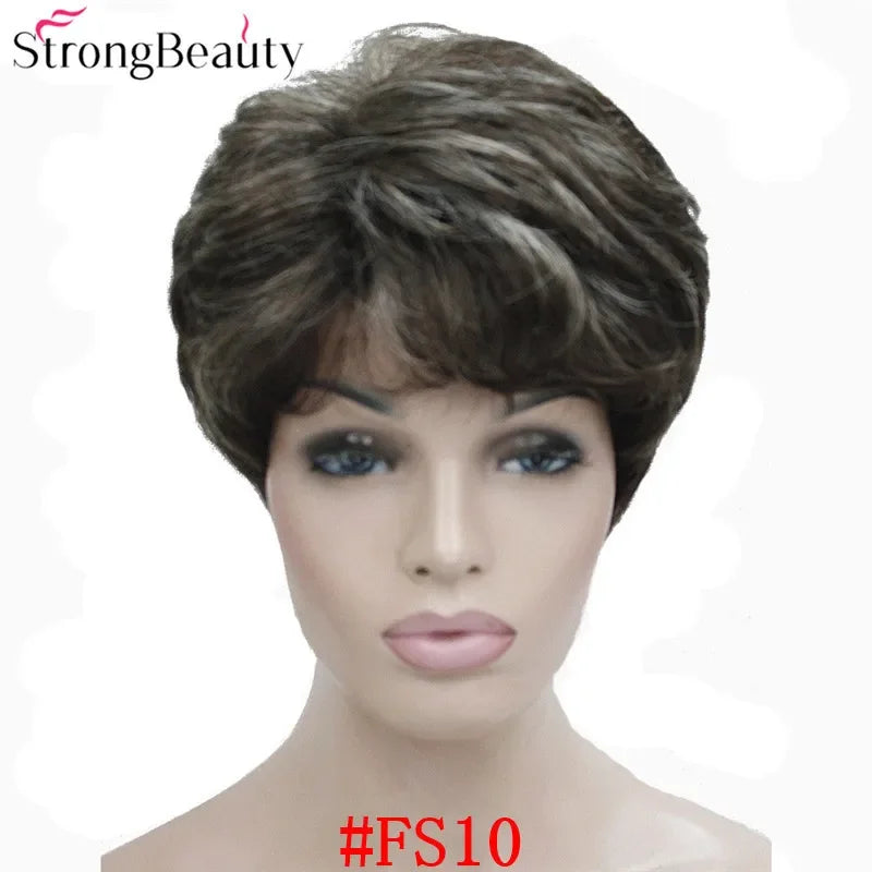 Synthetic Short Straight Hair Puffy Natural Blonde/Silver Grey Wigs With Bangs