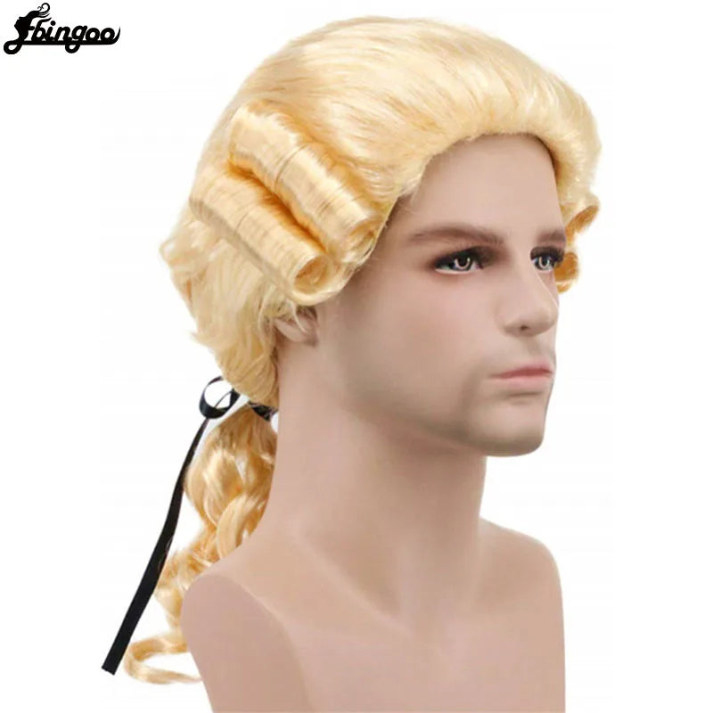 White Lawyer Judge Baroque Curly Male Costume Wigs