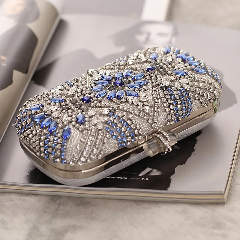 Women Clutch Party Luxury Blue Evening Bag Rhinestone Female Clutch