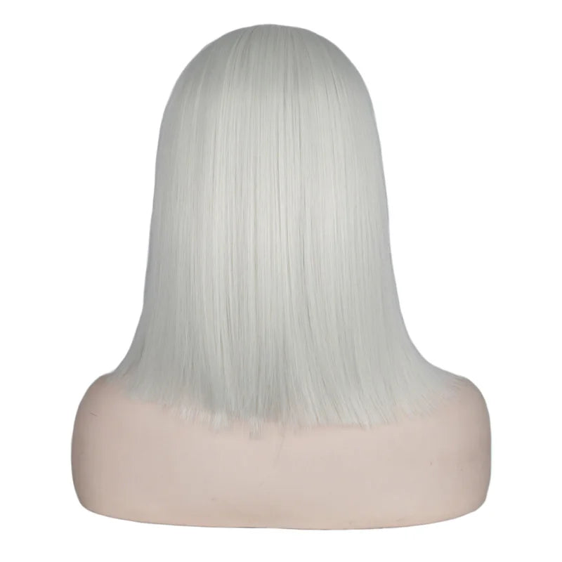 Short Bob Wig Straight Sliver White Blonde Fiber Synthetic Hair Wigs