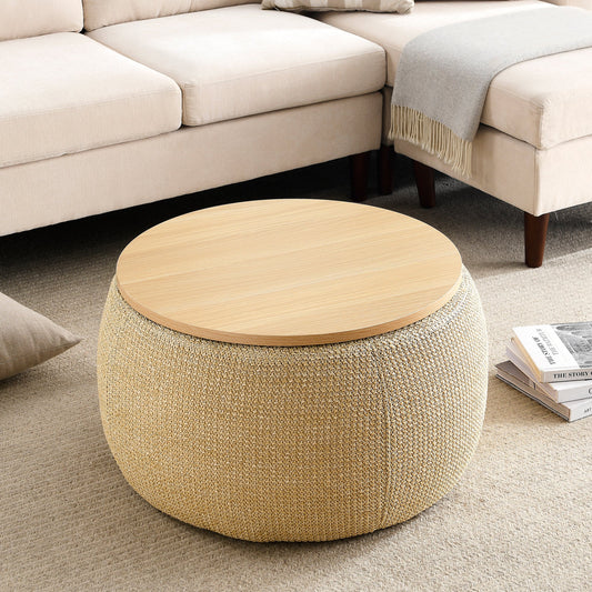 Round Storage Ottoman, Work as End Table and Ottoman