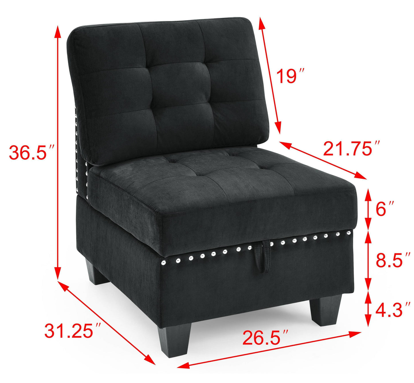 Single Chair  for Modular Sectional,Black Velvet (26.5"x31.5"x36")