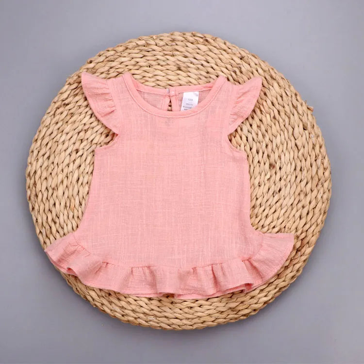 Ruffle Sleeve Summer Girls Blouses Tops Linen Cotton Lace Casual tops