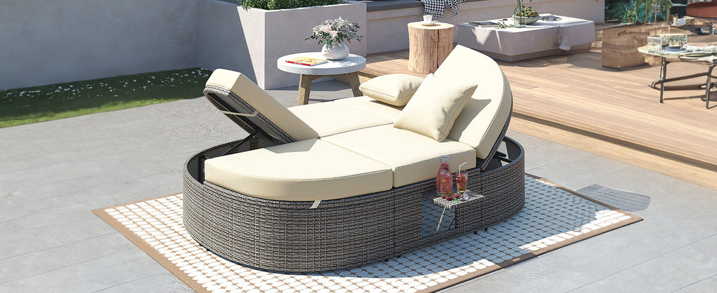 Outdoor Sun Bed Patio 2-Person Daybed With Cushions and Pillows