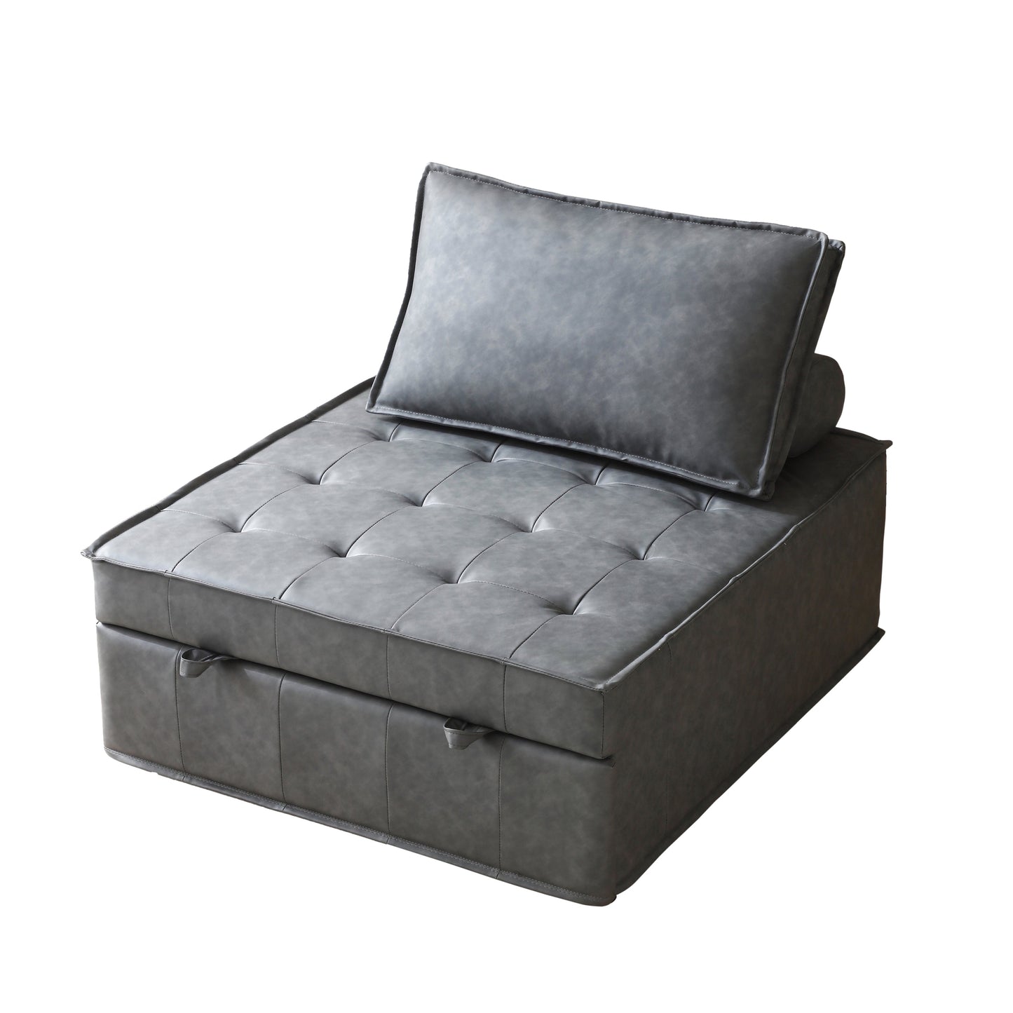 Multipurpose Faux Leather Ottoman Lazy Chair Pulling Out Sofa Bed (Dark Grey)