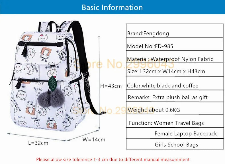 Usb School Bags  Black Backpack Plush Ball Girl Schoolbag Butterfly Decoration