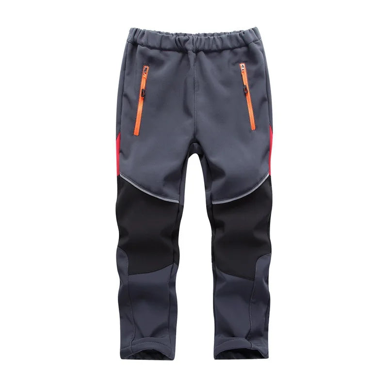 Unisex Fleece Lined Waterproof Hiking Pants School Kids Sporty Climbing Trousers