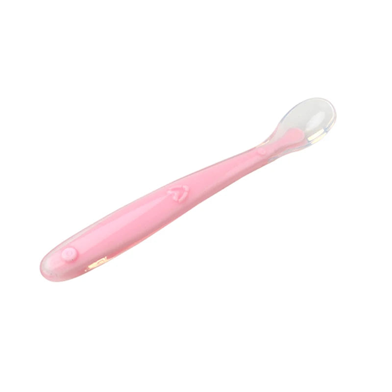 New Baby Soft Silicone Spoon Candy Color Temperature Sensing Spoon