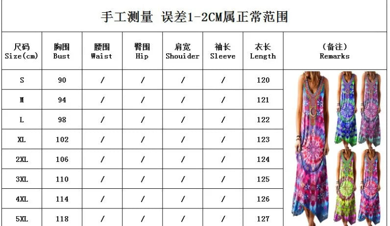 Printed Women' Dress Tie-Dye Floral Long Maxi Dresse Beach Casual Dresses