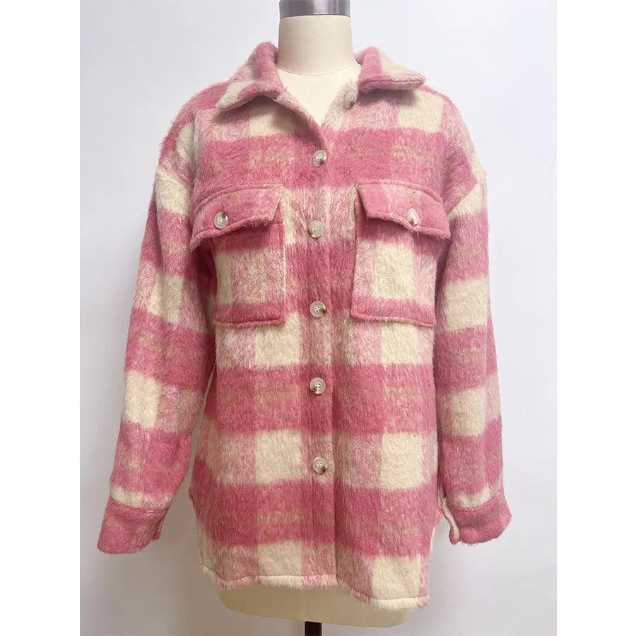 Trend Checkered Mohair Coat Wool Thick Coat