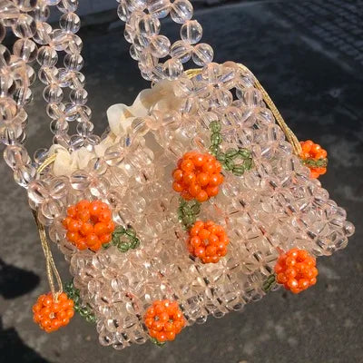 Retro Orange Beaded Bag Clear Crystal Jelly Clutch Bag