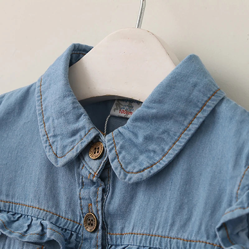 Summer Shirt Cotton Girls Clothes Casual Ruffles Denim Blouse