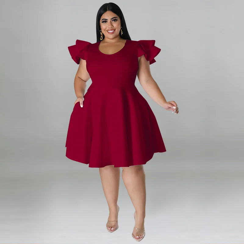 Women's Clothing Plus Size Dresses Ruffled Short Sleeved Evening Dress