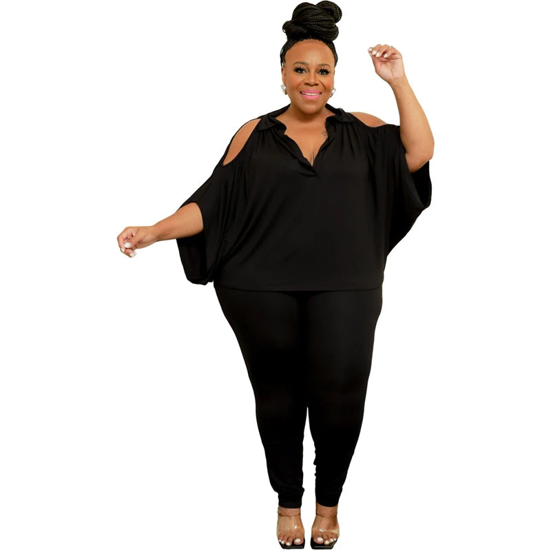 Trendy Women Lounge Wear Plus Size Off Shoulder T Shirt Leggings 2 Piece Pants