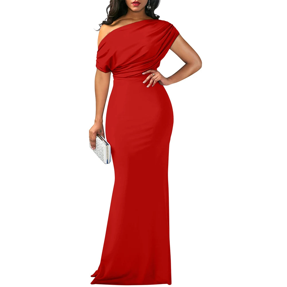 Women's Elegant Sleeveless Off Shoulder Bodycon Long Formal Evening Party Dress