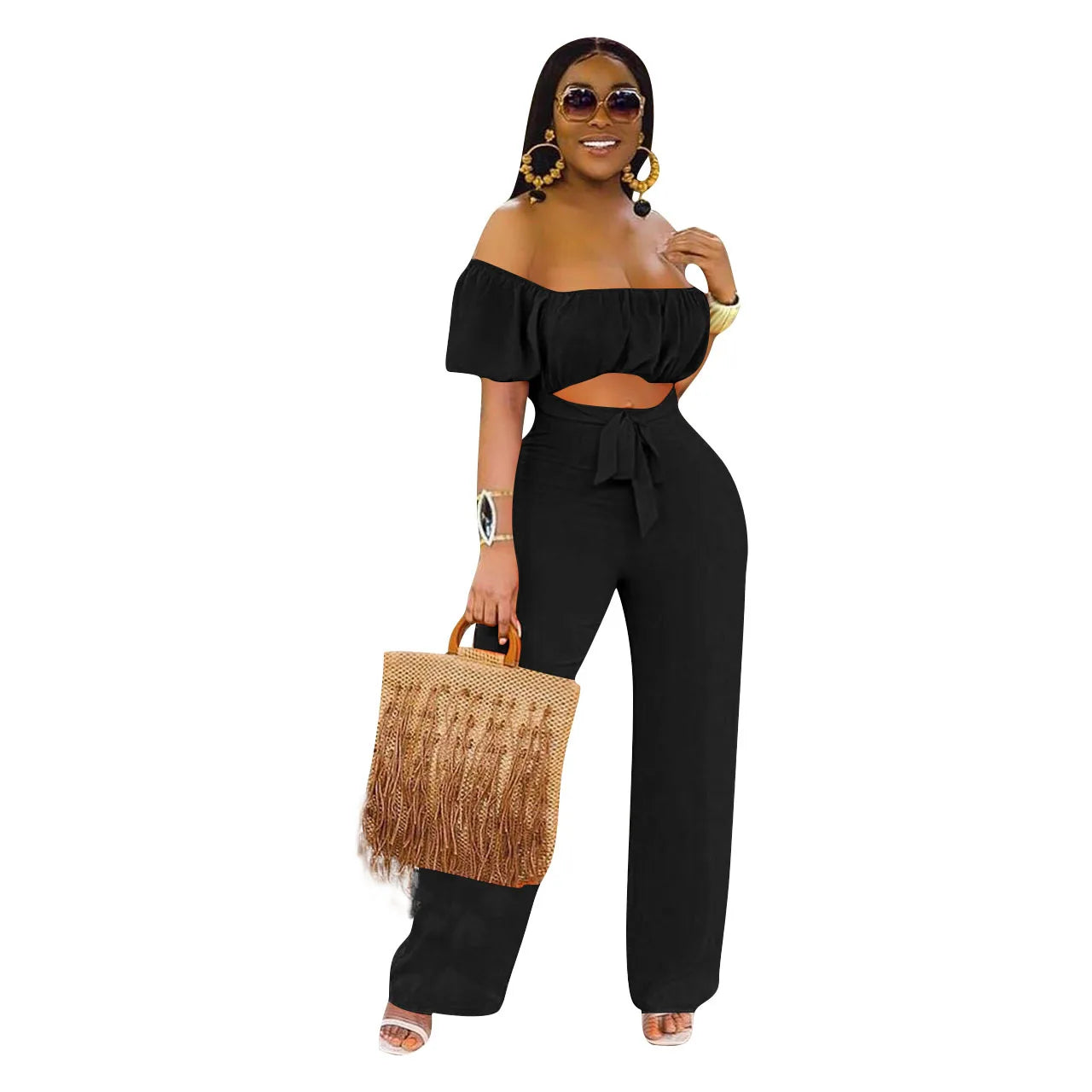 Spring Women's Clothing Shoulder One-Piece Casual Wide Leg Pant for Women