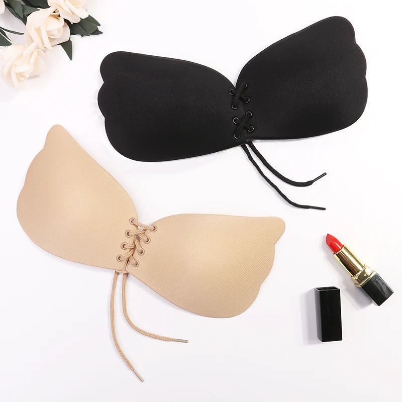 Women Self Adhesive Strapless Bandage Blackless Solid Bras