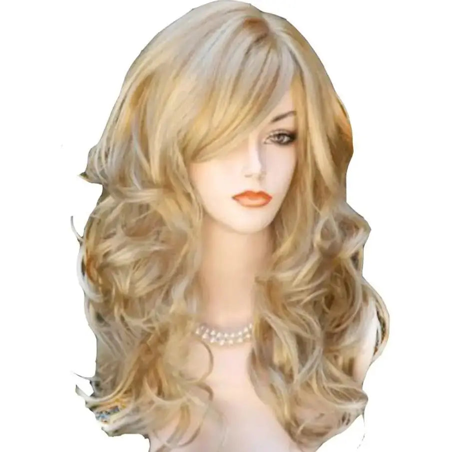 QQXCAIW Long Wavy Natrual Blonde  60 Cm Synthetic Hair Wigs