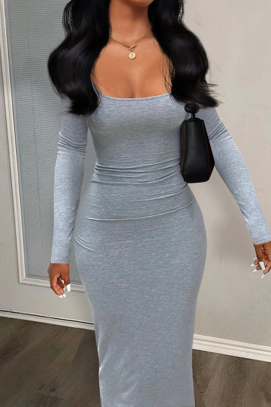 Women Sexy Long Sleeve Clothing XS Casual Bodycon Long Maxi Dress