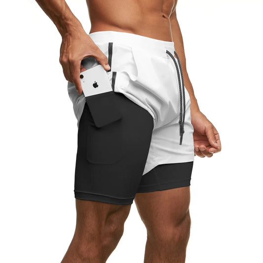 Men's Inside Pocket Laced Up Breathable Double Layer Shorts Gym