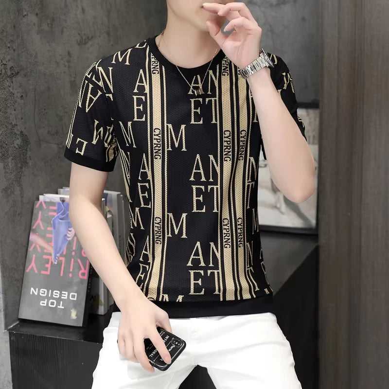 T Shirt Men Breathable Comfortable Casual T-Shirt Letter Printed O-Neck