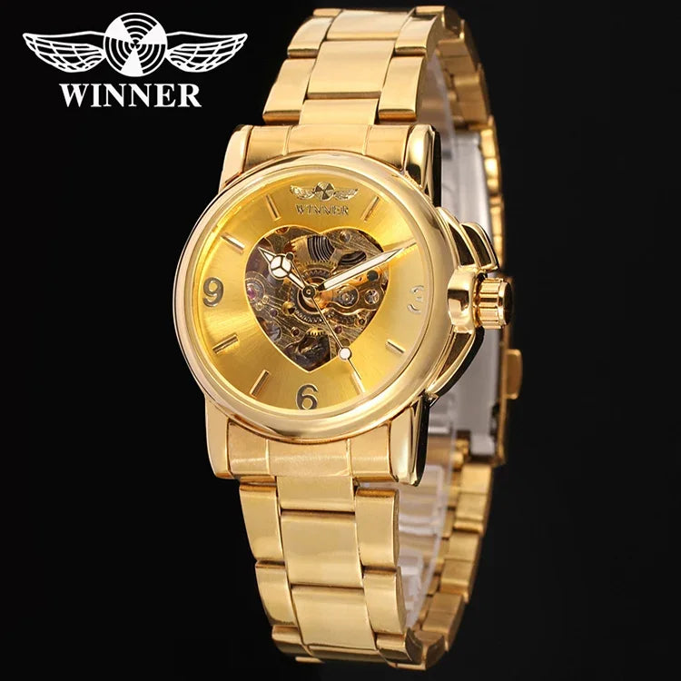 Watches Women Fashion Watch Automatic Mechanical Golden Heart Skeleton Watch