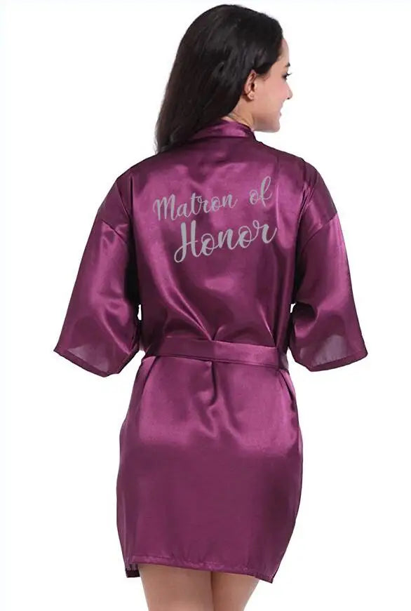 New Purple Robe Silver Writing Kimono Bridesmaid Satin Robe