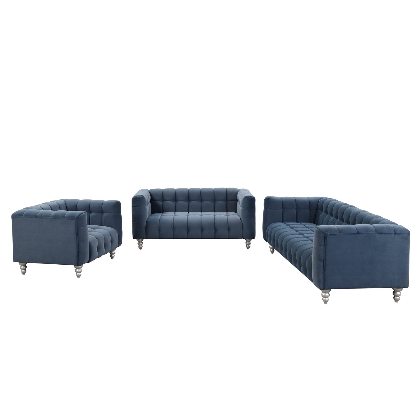 Modern 3-Piece Sofa Set With Solid Wood Legs, Buttoned Tufted Backrest