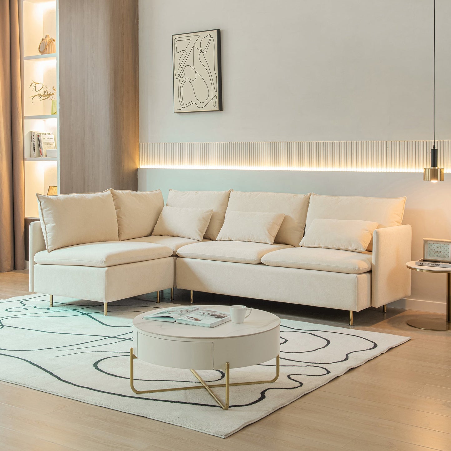 Modular L-Shaped Corner Sofa, Movable Chaise Facing Left/Right