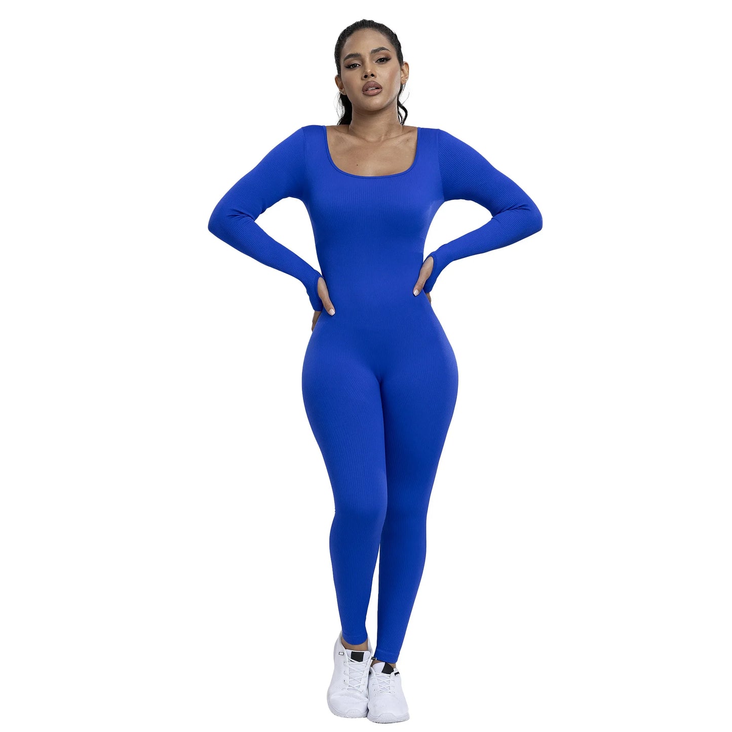 Seamless Ribbed Shaper Sport Fitness Bodysuits Yoga Jumpsuits Long Sleeve