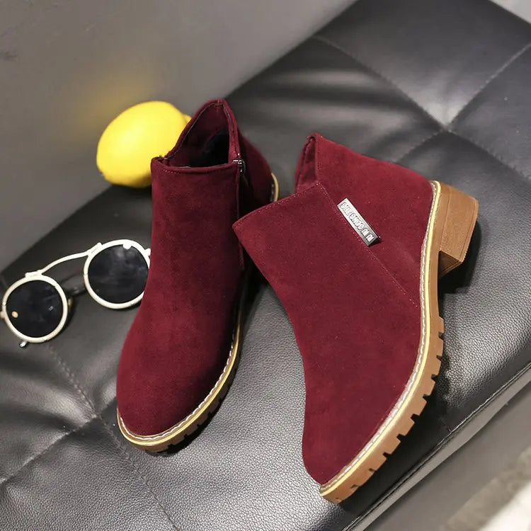 Women Winter Snow Boots Ladies Warm Wool Suede Booties Casual Mid-Heels Boots