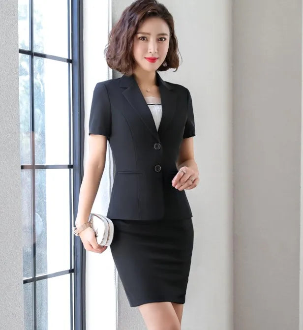 Short Sleeve Slim Blazer and Trousers Office Ladies Work Wear