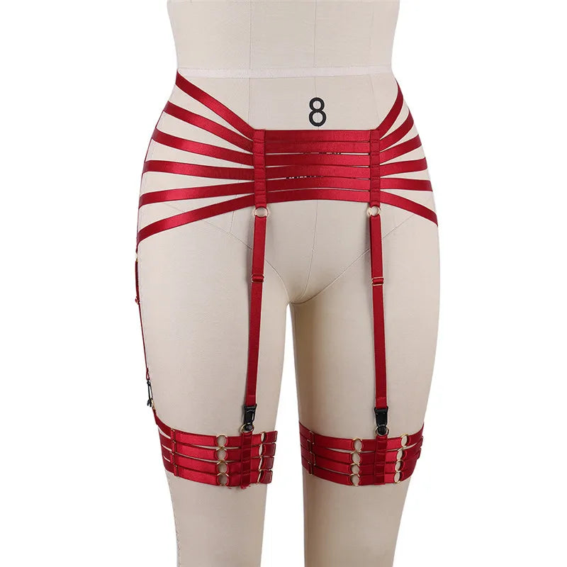 Red Garters Belt Body Harness Bondage Stockings Suspenders Belt