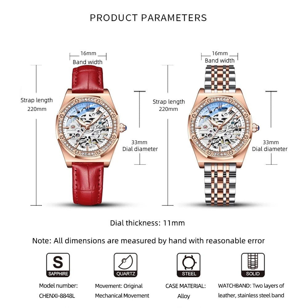 Steel Waterproof Automatic Rose Gold Mechanical Watch for Women