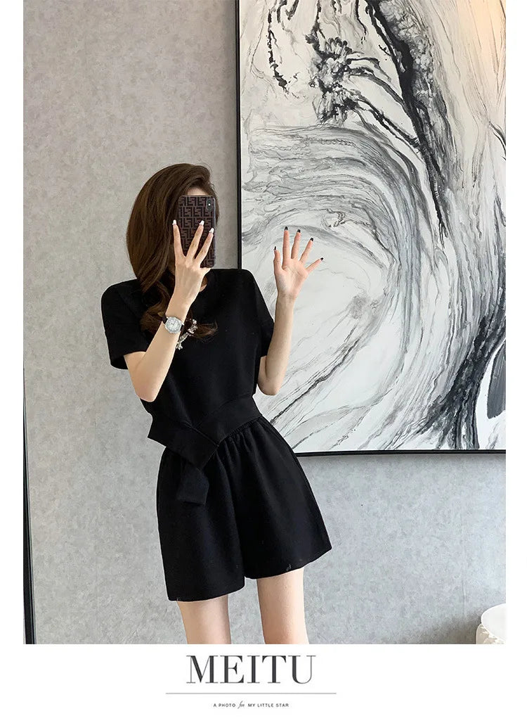 Women's Summer Style Casual Shorts Suit Round Neck Sports Suit