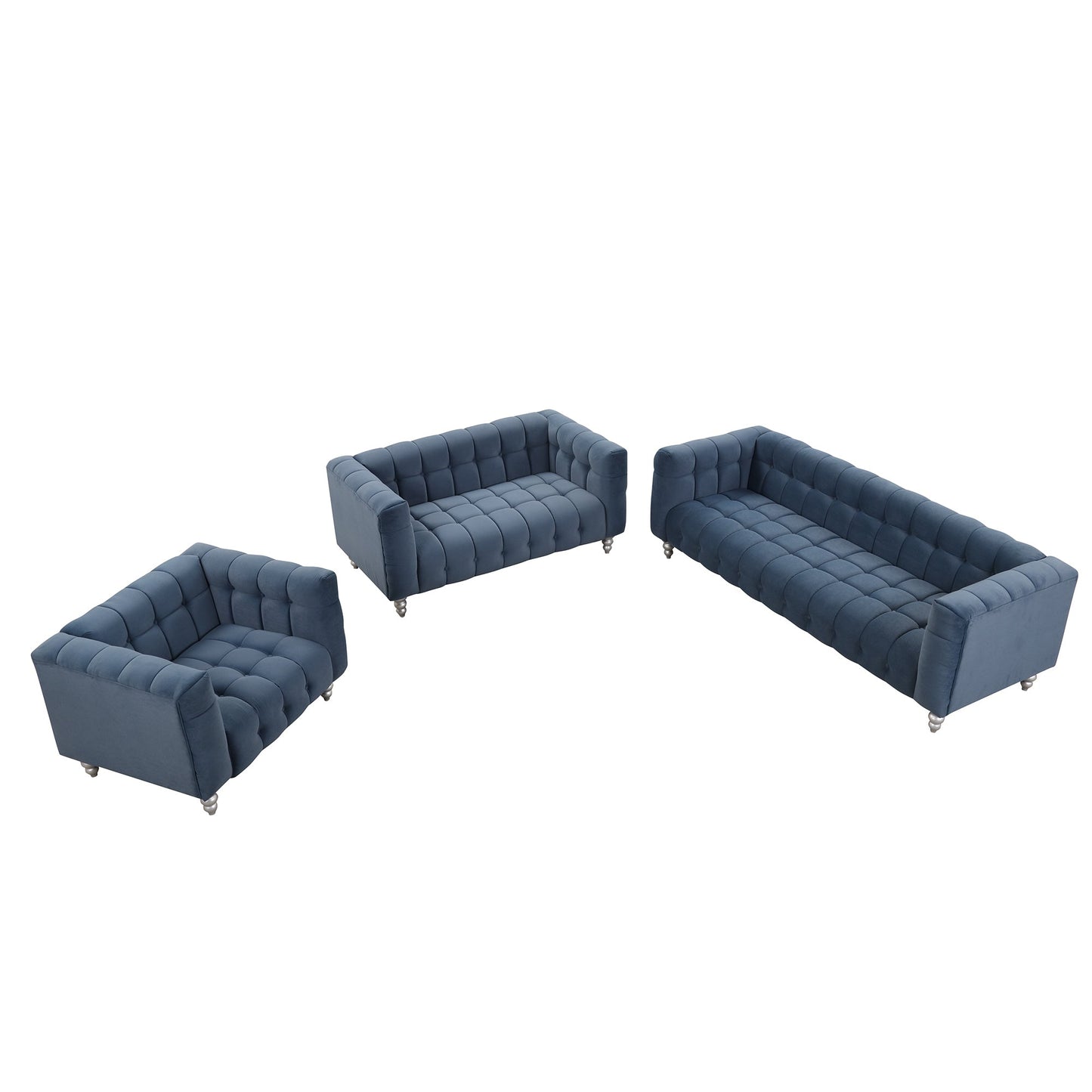 Modern 3-Piece Sofa Set With Solid Wood Legs, Buttoned Tufted Backrest