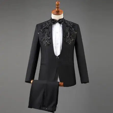 White Embroidered Diamond Suit Men Wedding Groom Tuxedo Suits