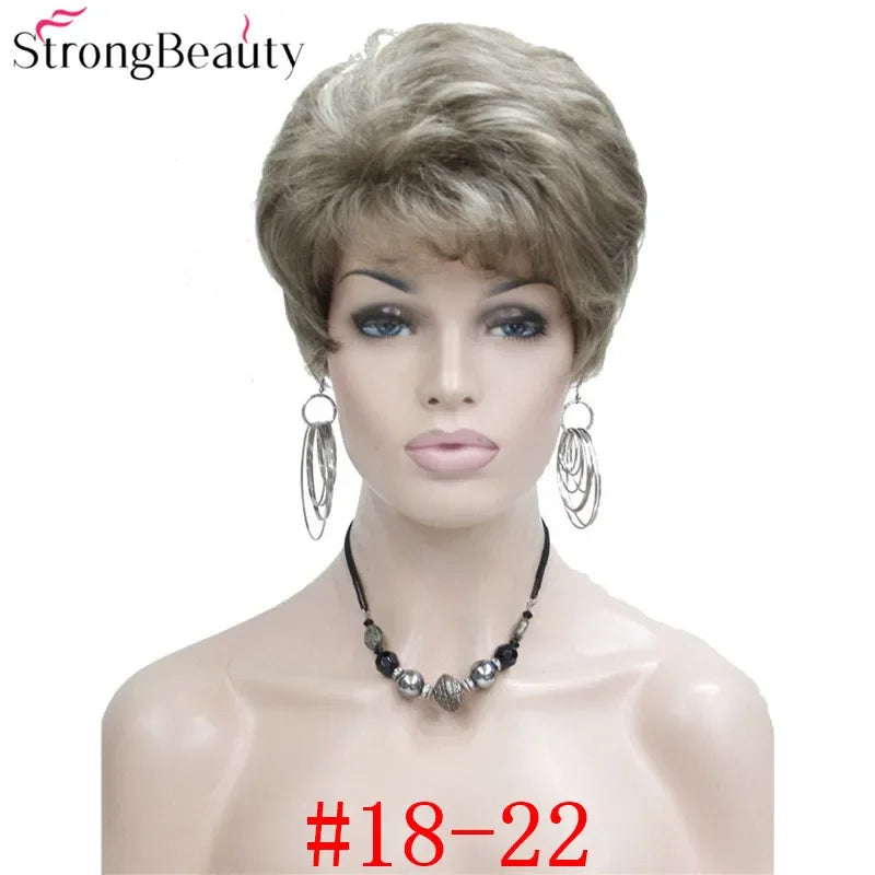 Synthetic Short Straight Hair Puffy Natural Blonde/Silver Grey Wigs With Bangs