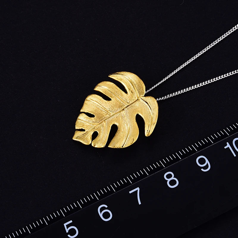 Silver Handmade Fine Jewelry 18K Gold Monstera Leaves Design Pendant