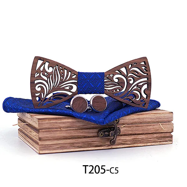 Wooden Bow Tie Set and Handkerchief Bowtie Necktie Cravate