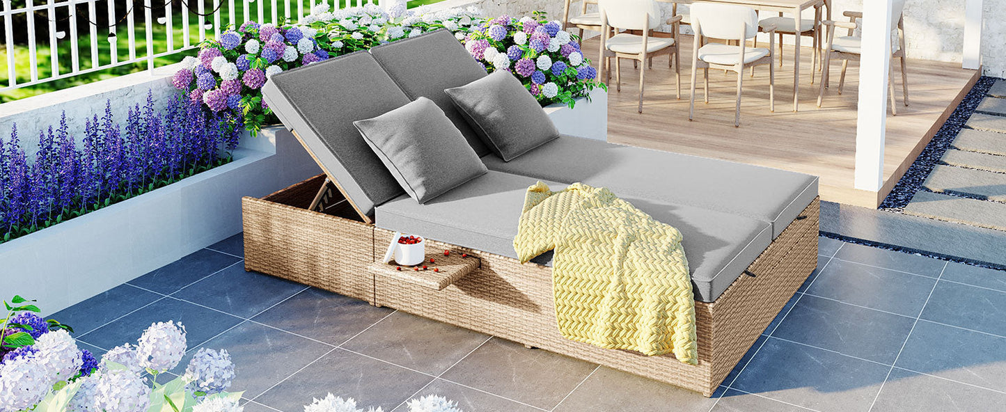 Outdoor Double Sunbed, Wicker Rattan Patio Reclining Chairs