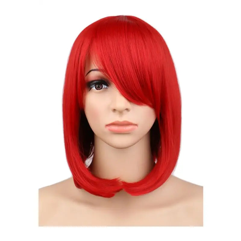 Short Bob Straight Cosplay Wig Costume Party Pink 40 Cm Synthetic Hair Wigs