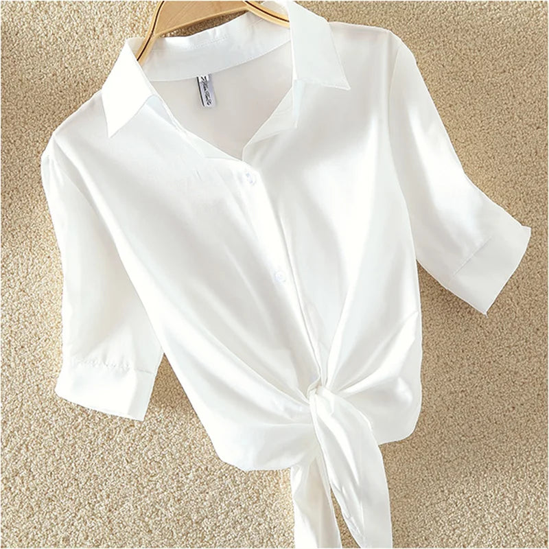 White Summer Blouses Shirts Holiday Loose Short Sleeve Casual Tops