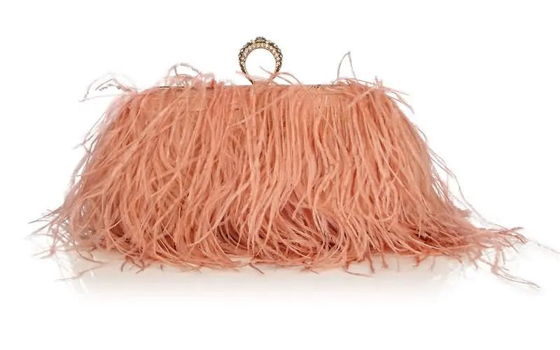 Ostrich Fur Feather Wallet Clutch Bag  Evening Bag Chain Purse