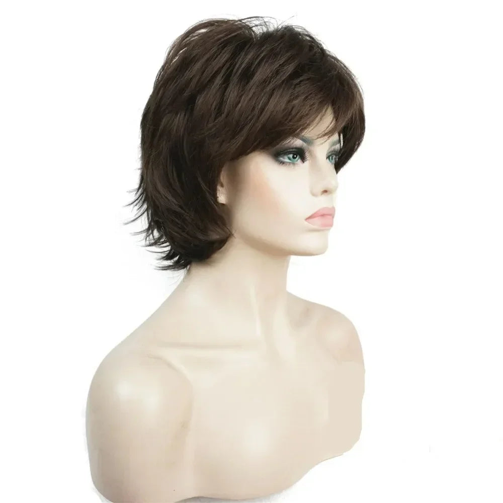 Women's Wig Black/Wine Fluffy Short Straight Layered Hair Synthetic Full Wigs