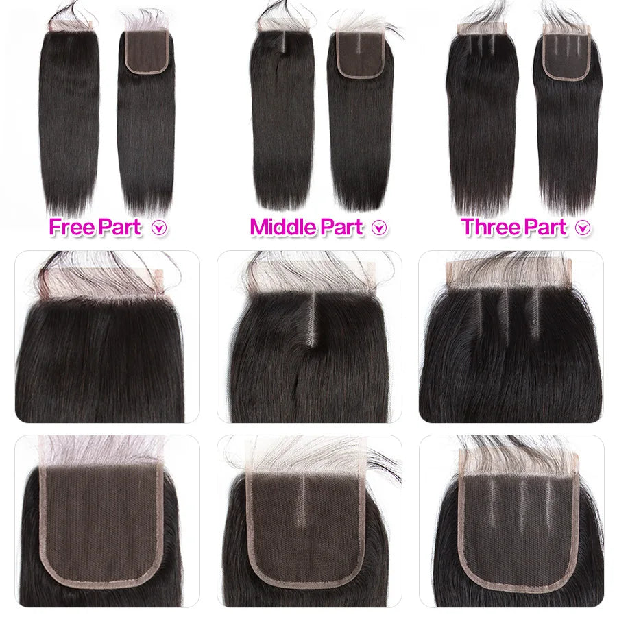 Straight Hair 3 Bundles With Lace Closure Double Weft Remy Human Hair