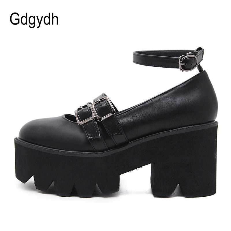 Womens Pump Gothic Shoes Ankle Strap High Chunky Heels