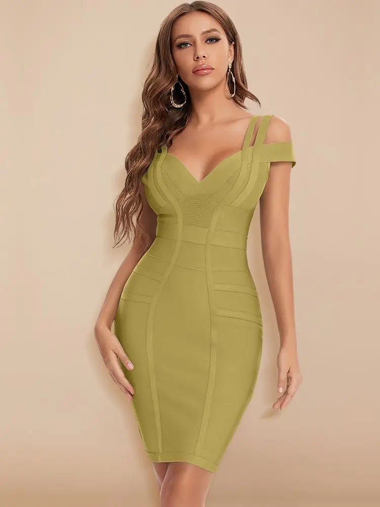 Sexy Plunge v Green Birthday Dress Double Strap Party Wedding Dress