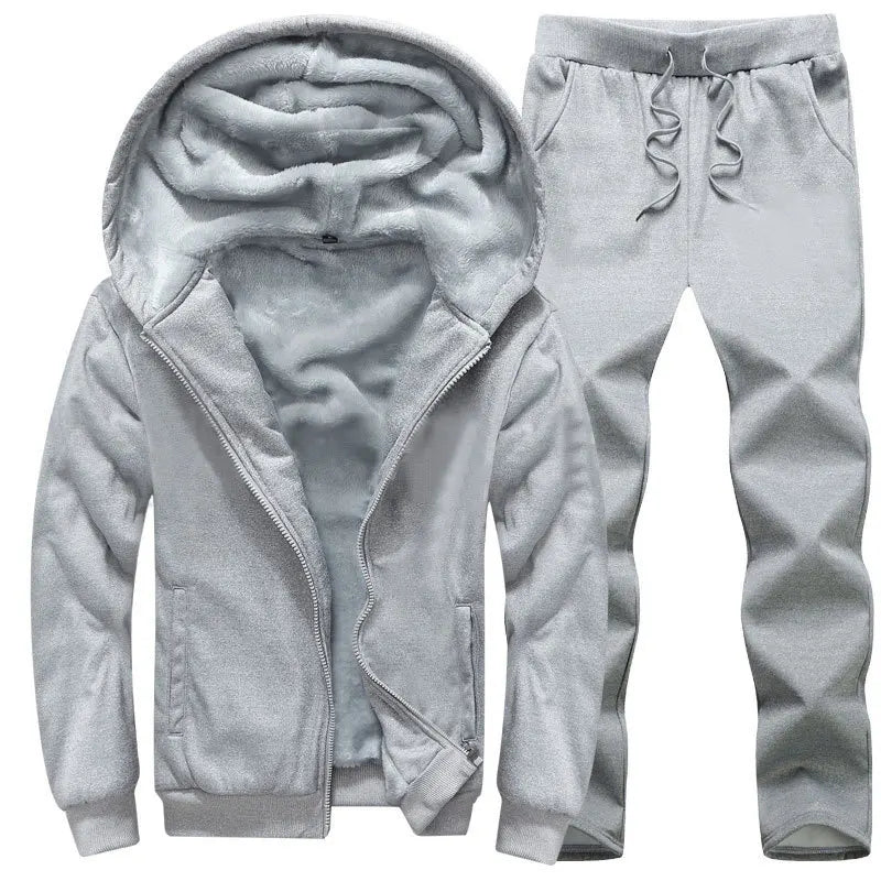 Sport Tracksuit Coat Hoodie and Jogger Pants Set Fleece Men 2 Pieces Set